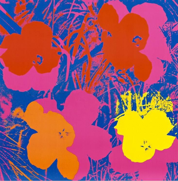 Andy Warhol Flowers, 1970 (Red, Yellow, Orange on Blue